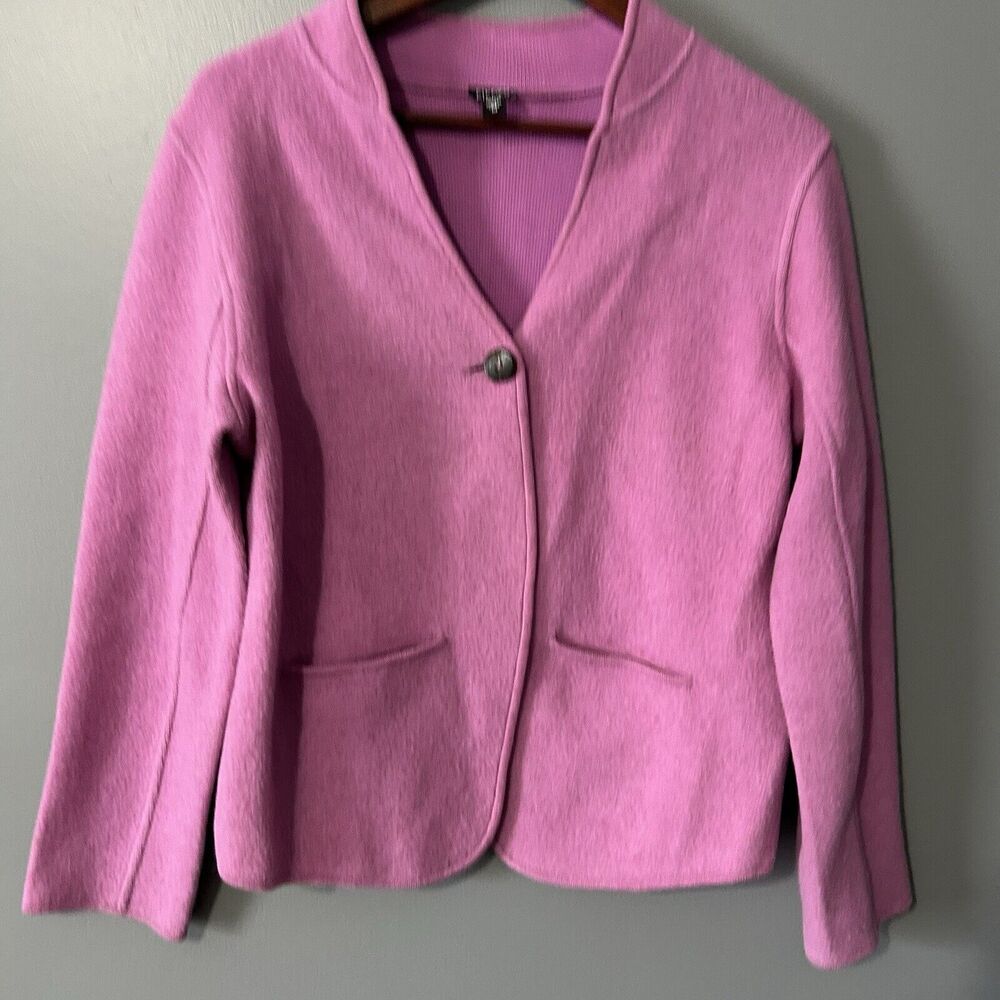 Eileen Fisher Purple Wool Blazer Jacket Size M Lambswool Blend Career Button